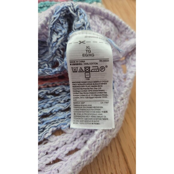 GAP Bell Sleeve Crochet Pullover Sweater Colorful Stripes Women's XL - Picture 5 of 7